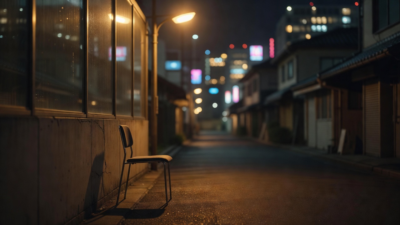 《日本激情图》剧照风格示意：夜晚走廊空镜与暖色灯光